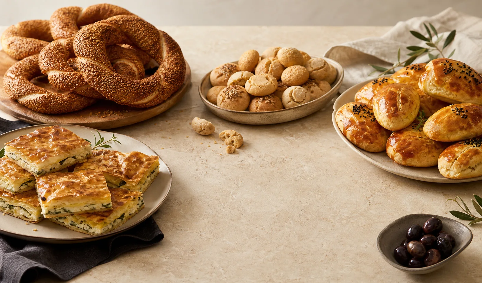 Simit, poğaça, su böreği ve kuru pasta çeşitleri